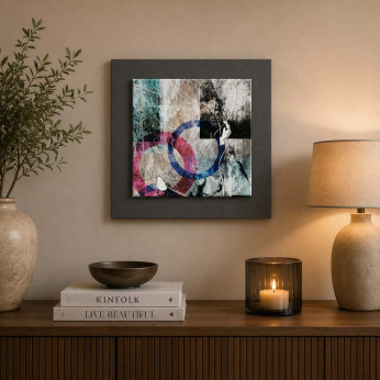 Artitalia Quadretto moderno astratto in legno in rilievo dettagli in argento 35x35 