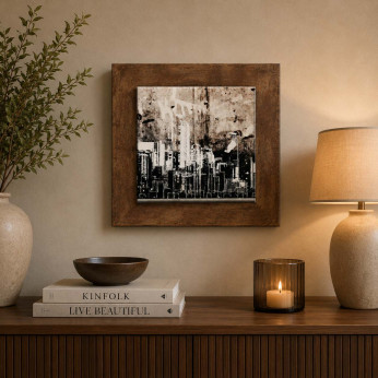 Artitalia Quadretto moderno effetto rilievo tema Skyline con dettagli in argento 35x35