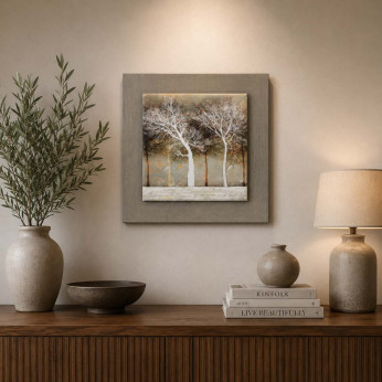 Artitalia Quadretto paesaggio moderno in legno in rilievo con dettagli in argento 35x35 