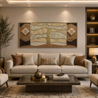 Artitalia Quadro con albero della vita con decori materici in rilievo moderni 150x65