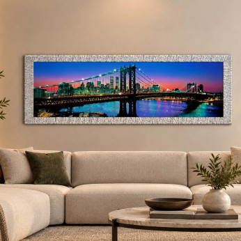Artitalia Quadro con cornice argento decori materici glitterati e strass 154x64 N.Y City