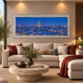 Artitalia Quadro con cornice argento decori materici glitterati e strass 154x64 Parigi