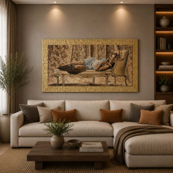 Artitalia Quadro con cornice dorata moderna decori materici e dettagli glitterati 116x66 
