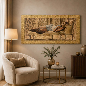 Artitalia Quadro con cornice dorata moderna decori materici e dettagli glitterati 156x86