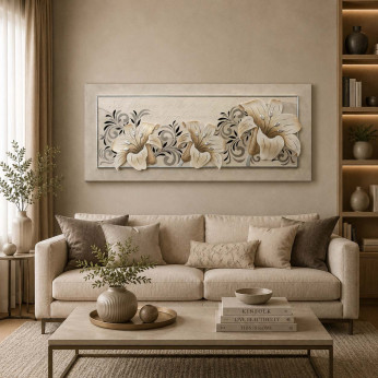 Artitalia Quadro con tema floreale in rilievo decoro in resina e foglia argento 155x65