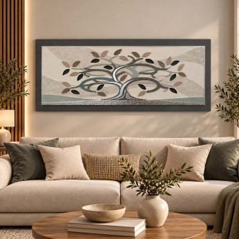 Artitalia Quadro contemporaneo in rilievo con decori in resina e foglia argento 155x65 