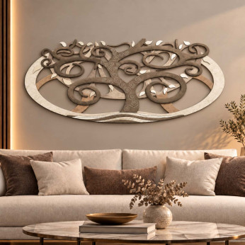 Artitalia Quadro in legno albero della vita in rilievo dettagli foglia argento 155x65 