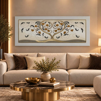 Artitalia Quadro in legno albero della vita in rilievo dettagli foglia oro 155x65 