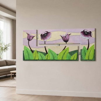 Artitalia Quadro in legno in rilievo decori materici e dettagli foglia argento 155x65