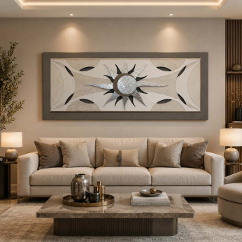 Artitalia Quadro materico contemporaneo in rilievo dettagli resina e foglia argento 155x65