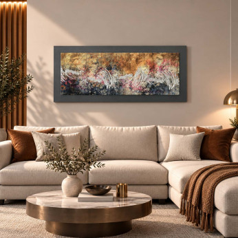 Artitalia Quadro moderno astratto tema in rilievo in legno dettagli in argento 100X50 