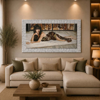 Artitalia Quadro moderno con cornice argento figurativo glitter strass e brillanti 100X50 