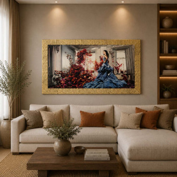 Artitalia Quadro moderno con cornice dorata decori materici e dettagli glitterati 116x66