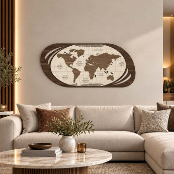 Artitalia Quadro moderno con la mappa del mondo su legno in 3d "Planisfero I" 120x60
