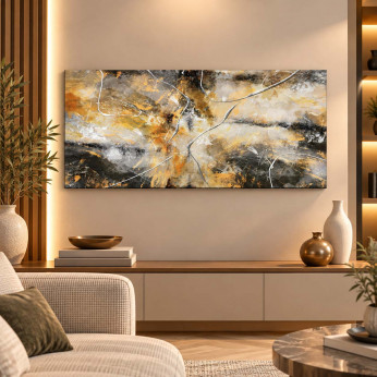 Artitalia Quadro moderno con tema in rilievo 3d decori materici e foglia argento 100X50 