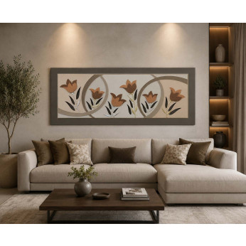 Artitalia Quadro moderno floreale decori in resina in rilievo e foglia oro/argento 155x65
