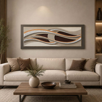 Artitalia Quadro moderno in rilievo con decoro in resina e foglia argento 155x65 