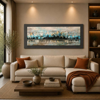 Artitalia Quadro tema astratto skyline in rilievo in legno dettagli in argento 155X65