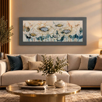 Artitalia Quadro tema floreale in legno in rilievo dettagli in argento 100X50