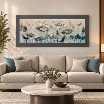 Artitalia Quadro tema floreale in legno in rilievo dettagli in argento 155X65
