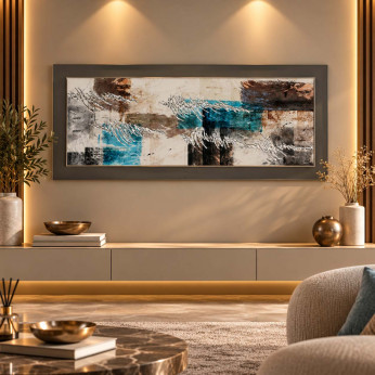 Artitalia Quadro tema in rilievo in legno moderno astratto dettagli in argento 100x50