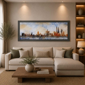 Artitalia Quadro tema moderno skyline in rilievo in legno dettagli in argento 155X65 