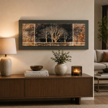 Artitalia Quadro tema paesaggistico in legno in rilievo dettagli in argento 120X60 