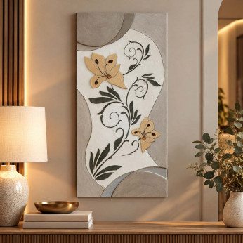 Artitalia Quadro verticale decoro materico in rilievo dettagli foglia argento 50x100 
