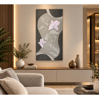 Artitalia Quadro verticale moderno in rilievo decoro materico a fiori e farfalle 50x100