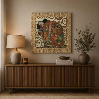 Artitalia Stampa con cornice dorata con decori materici "L'abbraccio" 61x61 Klimt