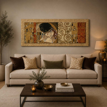 Artitalia Stampa con cornice dorata dettagli materici glitterati "il Bacio" 154x64 Klimt