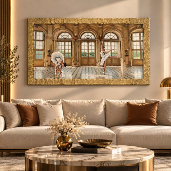 Artitalia Stampa con cornice in dorata tema figurativo decori materici glitterati 116x66