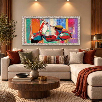 Artitalia Stampa con cornice in legno argentata decori materici glitterati 116x66