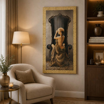Artitalia Stampa con cornice in legno dorata decori materici glitterati 66x116 