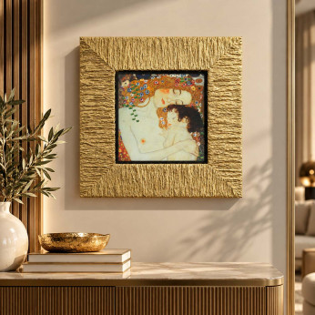Artitalia Stampa con cornice piccola in legno dorato "Madre e bambino" 26x26 Klimt