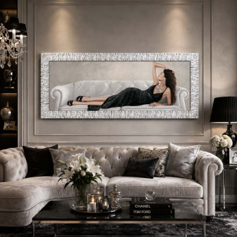 Artitalia Stampa contemporanea figurativa con cornice argentata decori glitterati 153x63 