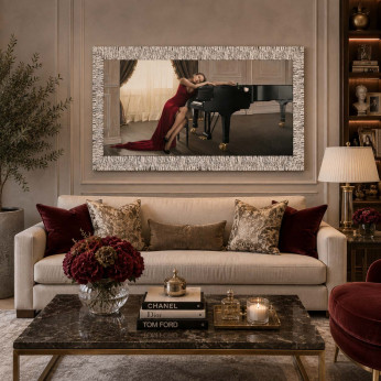 Artitalia Stampa cornice argentata moderna decori materici e dettagli glitterati 116x66