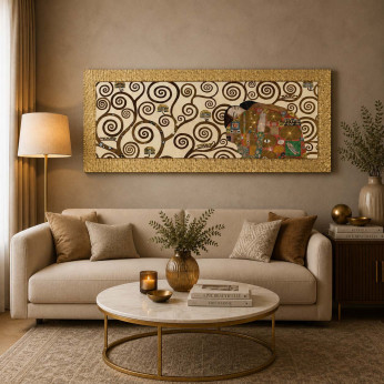 Artitalia Stampa cornice dorata dettagli materici glitterati "Fulfilment" 154x64 Klimt