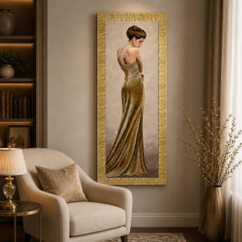 Artitalia Stampa figurativa con cornice dorata moderna decori con glitter e strass 56x136