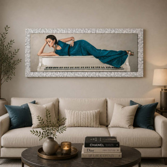 Artitalia Stampa figurativa con cornice moderna argento con glitter e strass 153x63 