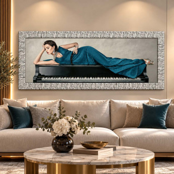 Artitalia Stampa figurativa contemporanea con cornice argentata decori glitterati 153x63 