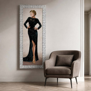 Artitalia Stampa figurativa decori con glitter e strass con cornice argentata 56x136