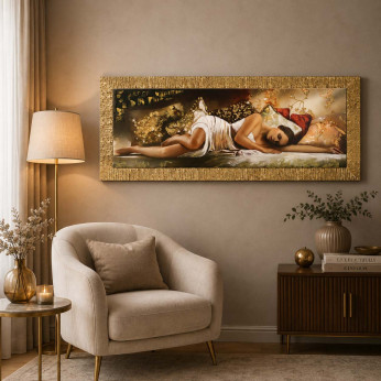 Artitalia Stampa figurativa moderna con cornice oro decori con glitter e brillanti 153x63