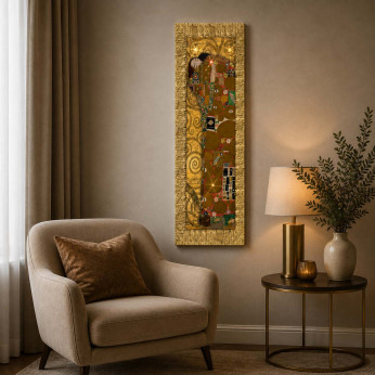 Artitalia Stampa verticale con cornice dorata decori materici "Fulfilment" 43x108 Klimt