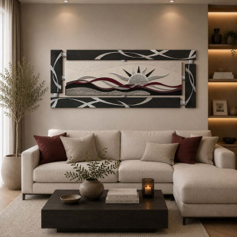 Artitalia Tela dipinta in rilievo decori materici e foglia argento "Sea Sunset II" 150x65 