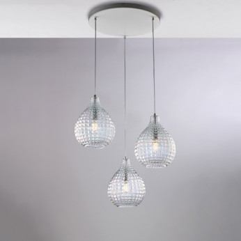 Be Light Lampada a sospensione in metallo laccato con 3 diffusori in vetro moderno Diamante