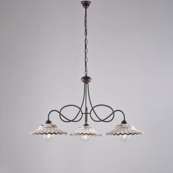 Be Light Lampadario rustico in metallo con triplo diffusore in ceramica Bistrot