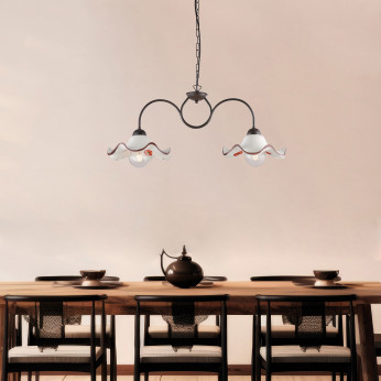 Be Light Lampadario rustico in metallo e doppio diffusore lineare in ceramica Anemone