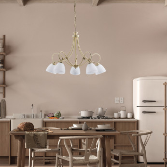 Be Light Lampadario medio con struttura in metallo e paralumi in vetro Dallas