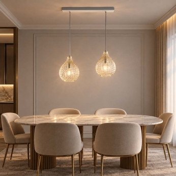 Be Light Lampadario moderno lineare in metallo con doppio diffusore in vetro a goccia Diamante